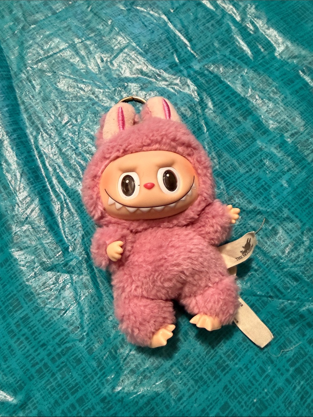 Pink Fuzzy Monster Labubu plush Keychain